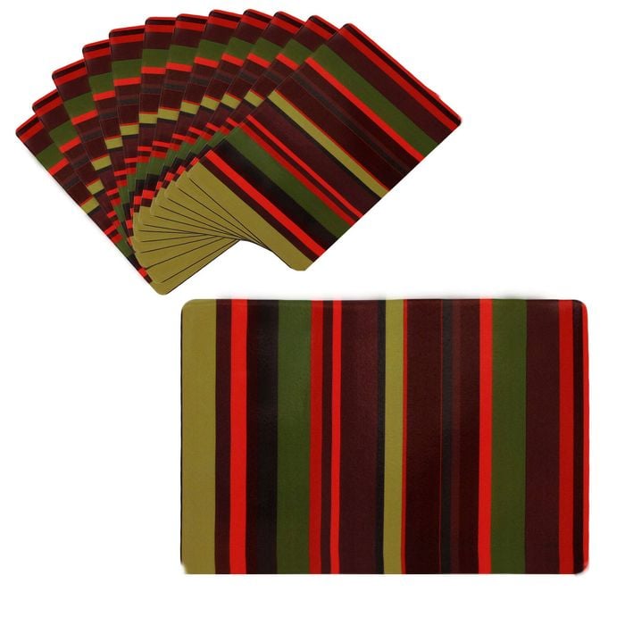 Set of 12 PVC Easy Care Placemats - Stripes Multi 43 x 28 cm