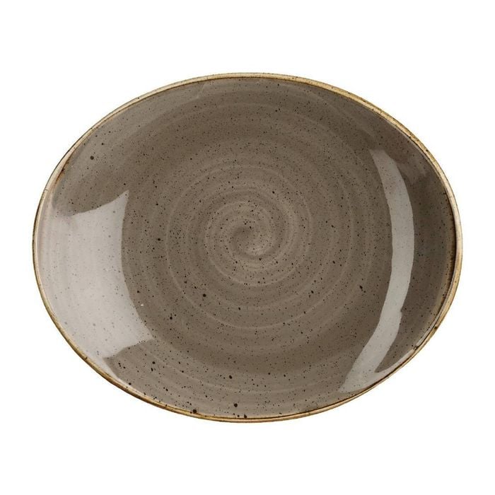 Churchill Oval Coupe Plate Stonecast Peppercorn Grey 192 X 160mm Ceramic Tableware