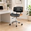 HOMFURN Mid-Century PU Leather Office Chair, Wood Frame & Chrome Base, Swivel Height Adjustable with Castors