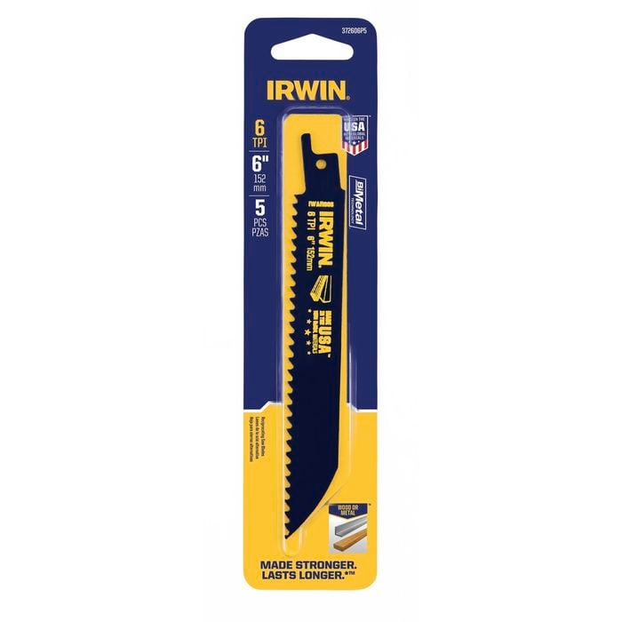 Irwin 6" 6TPI Bi-Metal Wood Or Metal Cutting Reciprocating Saw Blade - 5 Pack