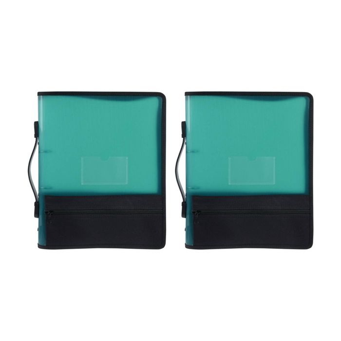2x Marbig 2 O-ring Zipper Binder W/storage A4 File Document Organiser 25mm Green
