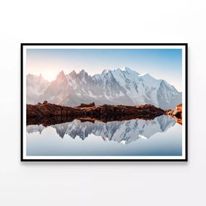 Snow-Covered Mountain with Lake  Print 100% Australian Made 90x60cm  (Poster)