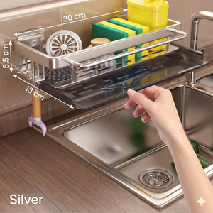 Kitchen Bathroom Shower Laundry Tap Caddy Shelf Organiser Rack Storage Holder Silver - Silver