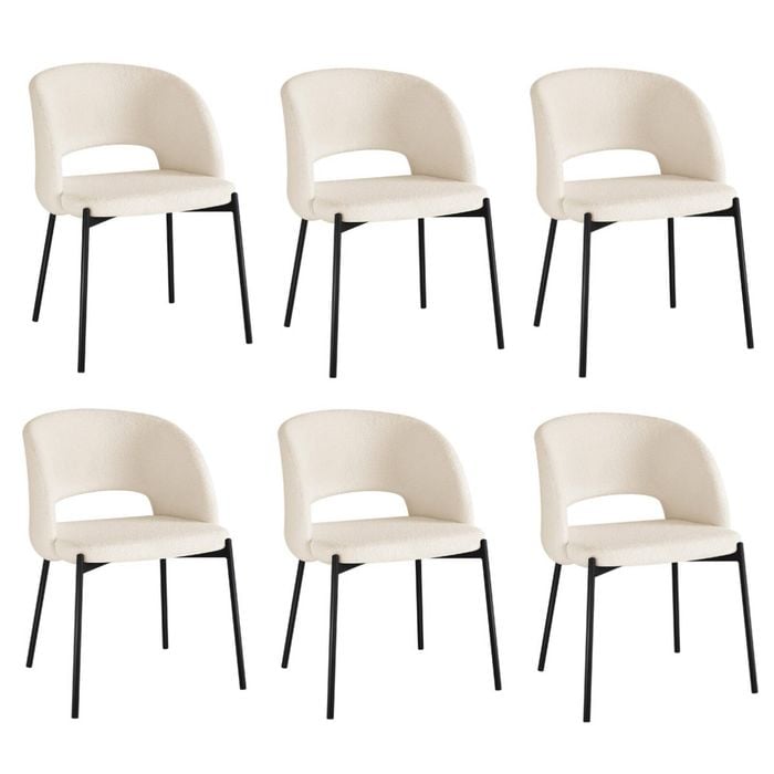 Oikiture 6x Armchair Dining Chair Accent Chairs Tub Armchairs Sherpa White&Black