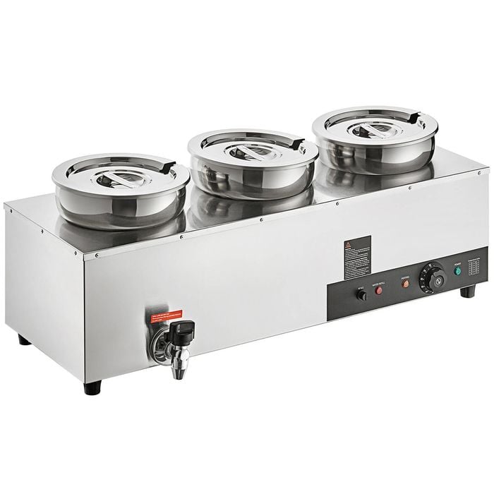 VEVOR Commercial Soup Station Warmer Silver with 3*7.4Qt Pot Kettle