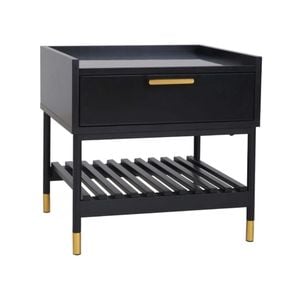 Maestro Furniture Alcone Wooden Bedside Nightstand Side Table W/ Gold Accents - Satin Black