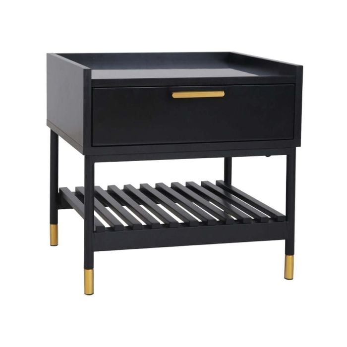 Maestro Furniture Alcone Wooden Bedside Nightstand Side Table W/ Gold Accents - Satin Black