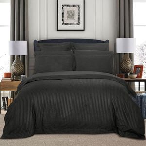 Fabric Fantastic 1000tc Ultra Soft Striped Super King Size Charcoal Quilt/doona/duvet Cover Set