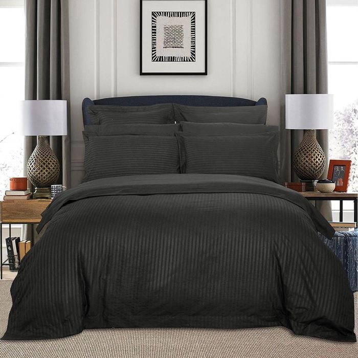 Fabric Fantastic 1000tc Ultra Soft Striped Super King Size Charcoal Quilt/doona/duvet Cover Set