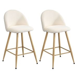 Oikiture 2x Bar Stools Boucle Natural & White