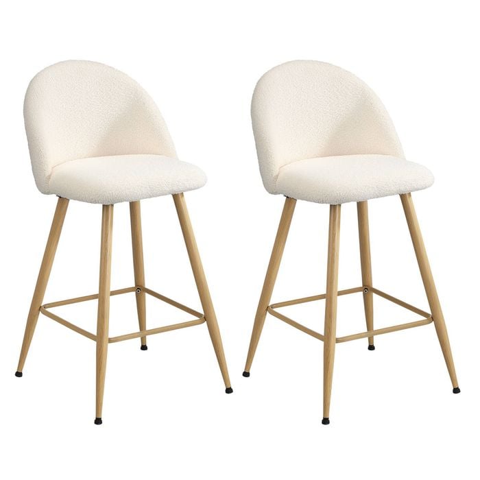 Oikiture 2x Bar Stools Boucle Natural & White