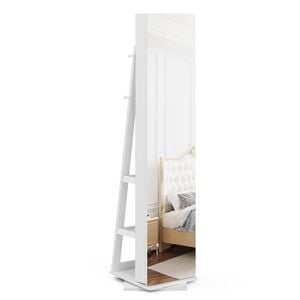 Ufurniture LED Jewelry Cabinet with Mirror, Lockable 360° Swivel Jewellery Organiser Stand White