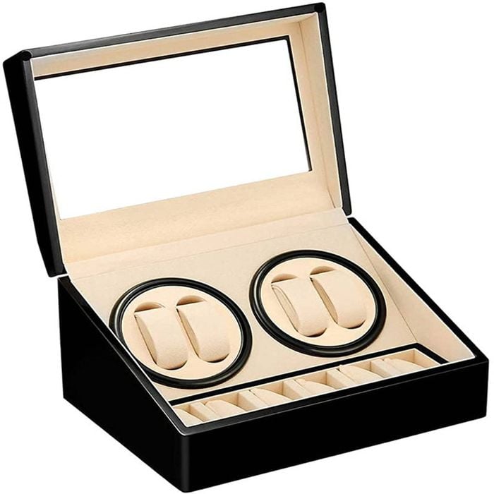 Catzon Watch Winder Display Box With Quiet Motor And 6 Jewellery Display Grids-blackpainting