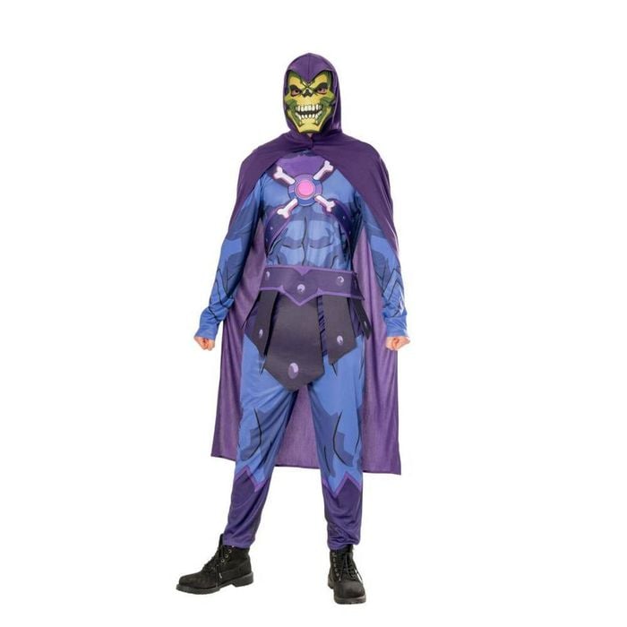 He-Man Skeletor Adult Halloween Costume with Green EVA Mask and Purple Hood, STANDARD
