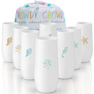 Rowdy Crowd Champagne White Flutes 285ml By The Sea 8 Pack - Unbreakable Tritan Plastic Dishwasher Safe