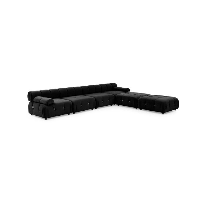 Foret 6 Seater Arm Sofa Modular Ottoman Velvet Tufted Lounge Couch Chaise Black
