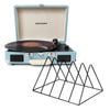 Crosley Cruiser Bluetooth Portable Turntable - Turquoise + Gadhouse Vinyl Rack Bundle - Black