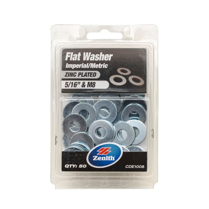Zenith 5/16" M8 Zinc Plated Flat Washer - 50 Pack