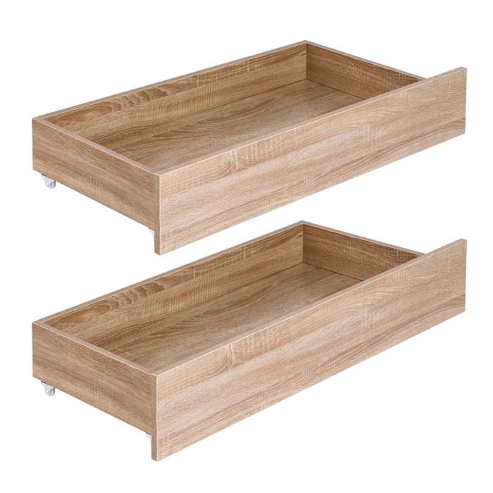 Artiss 2pcs Under Bed Storage With Wheels Rolling Wooden Drawers King Single & Queen