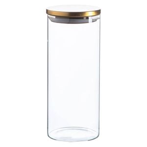 Argon Tableware Glass Storage Jar - Gold Lid - 1.5 Litre - Modern Round Scandi Organisation Container Glass Jar