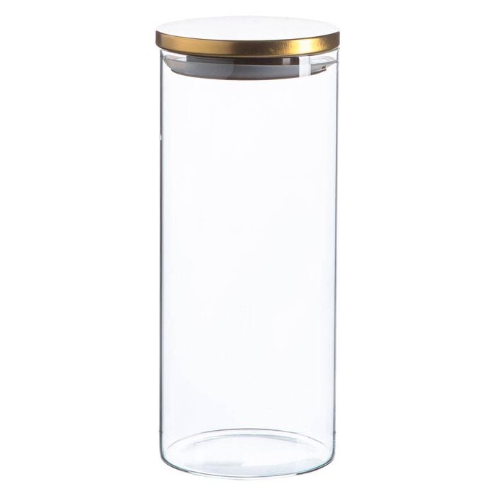 Argon Tableware Glass Storage Jar - Gold Lid - 1.5 Litre - Modern Round Scandi Organisation Container Glass Jar