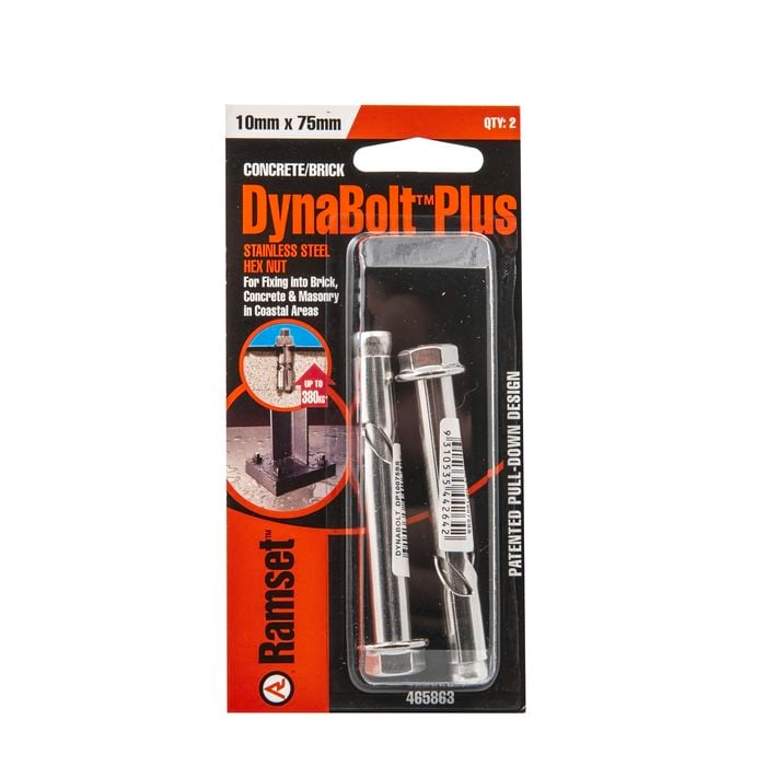 Ramset 10 x 75mm Stainless Steel DynaBolt Plus Hex Head Bolt - 2 Pack