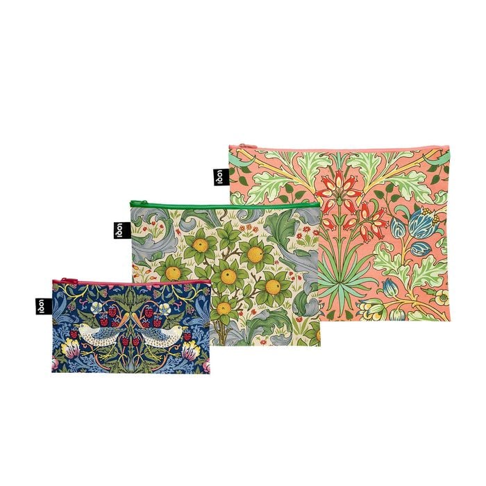 Loqi William Morris Zip Pockets 3pcs Set Multi-coloured 32x25cm/27x20cm/23x13cm