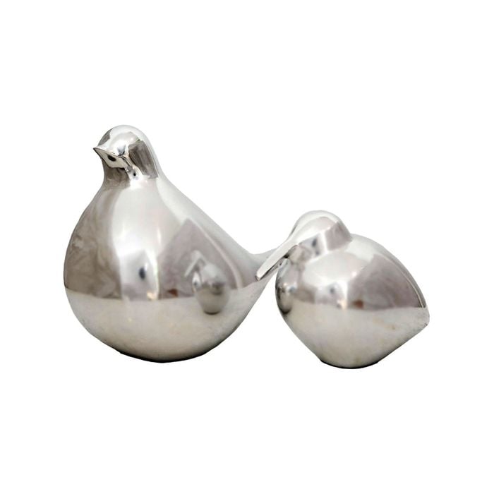 Set Of 2 Ssh Collection Chirp 10 And 15cm Tall Decorative Birds - Silver