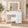 Advwin Dressing Table Stool Set with 12 LED Adjustable Bulbs 3 Drawers White