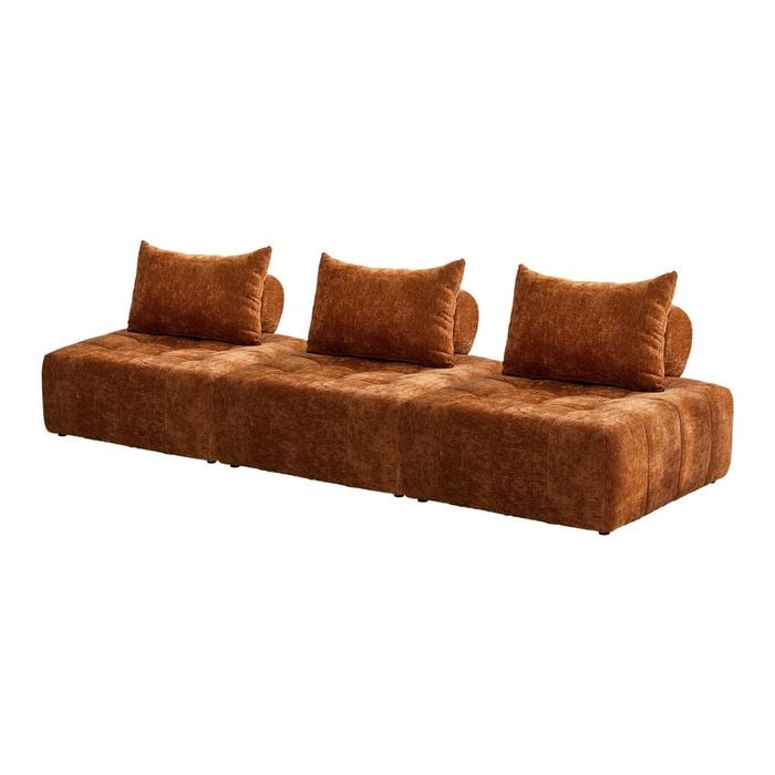 Oikiture 3x Chenille Modular Sofa Floor Lounge Chair W/pillow Tofu Armless Brown