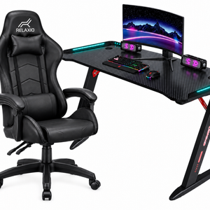 Relaxio Gaming Desk with RGB Lights & Relaxio Gaming Chair - Black Combo set