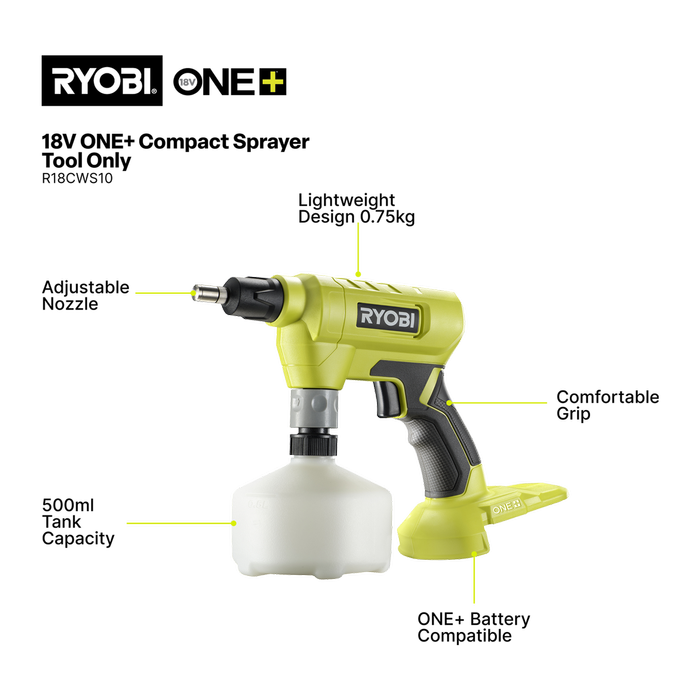 Ryobi 18V ONE+ Compact Sprayer R18CWS10 Tool Only Bunnings New