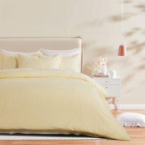 CleverPolly Yarn-Dyed Microfibre Stripe Quilt Cover Set - Yellow, Queen