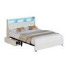 Oikiture Metal Bed Frame Double Size LED Headboard with 2 Drawers Linen Beige