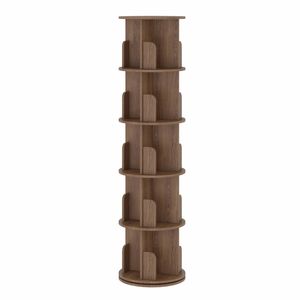 Ufurniture Rotating Bookshelf 5-tier Wooden Bookcase Corner Standing Display Shelf Organizer Cd Storage Rack Brown