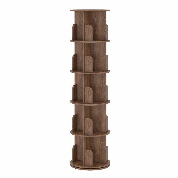 Ufurniture Rotating Bookshelf 5-tier Wooden Bookcase Corner Standing Display Shelf Organizer Cd Storage Rack Brown
