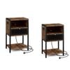 Ufurniture 2xside Table With Power Outlets & Usb Ports Metal Mesh Drawer And Open Shelves Industrial Brown