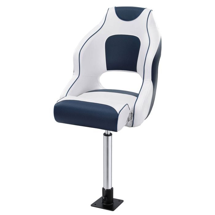 Seamanship Captain Bucket Boat Seats Flip Up Bolster Swivel 15cm Padding with Pedestals 55–75cm Blue