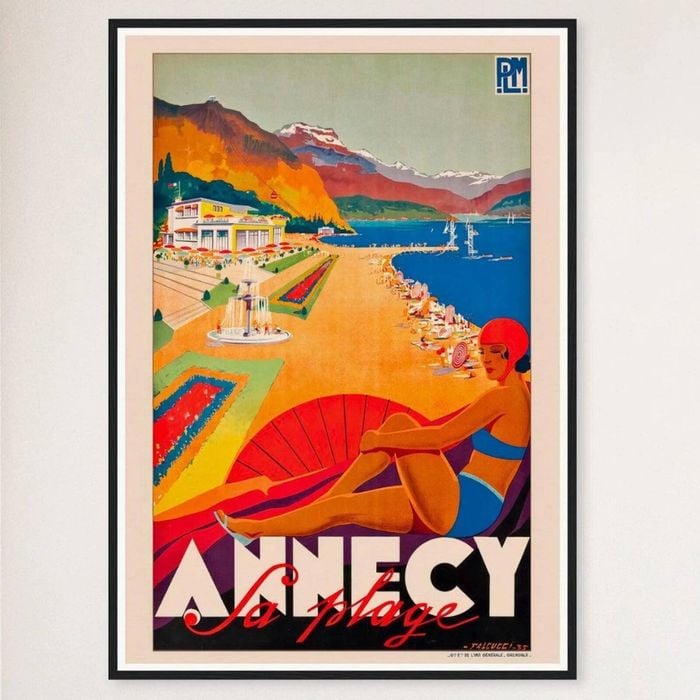 Galrie Annecy France Vintage Travel Poster - Captivating Art for Your Home Decor, Black Frame, A3 30 x 42cm (12 x 16inch)
