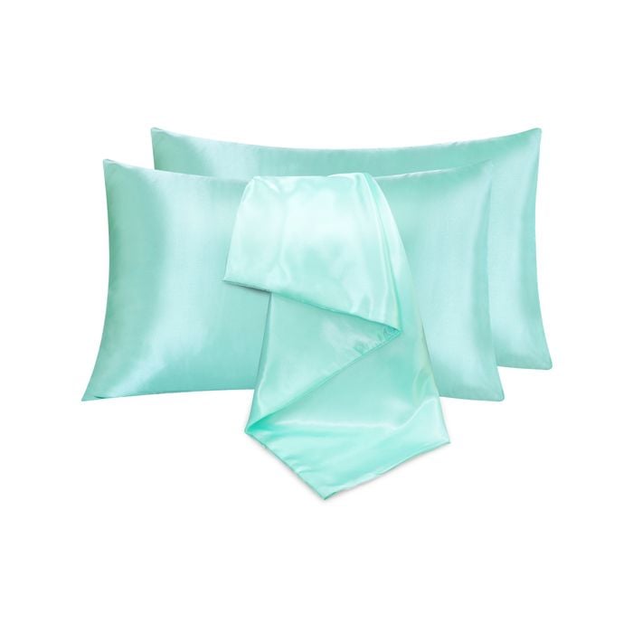 LINENOVA Satin Pillow Case Queen Size Pair Sage Green