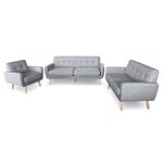 Sarantino 6 Seater Linen Fabric Sofa Couch Lounge Set Light Grey