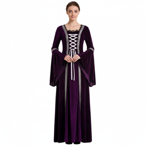 Wos Medieval Gothic Renaissance Costume Halloween Costume Party Robe Purple  XS/S Heights 155-165cm