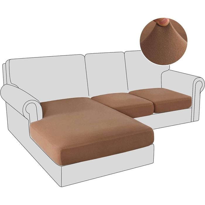 Smarcute 3 Pieces Sectional Sofa Couch L-shape Lounge Cushion Seat Cover Tan (2 Seater + Chaise)