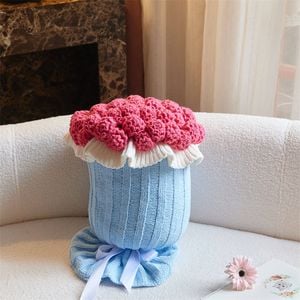 Cottonmore Knitted Acrylic Flower Hug Pillow Stuffed 22×60cm - Hotpink