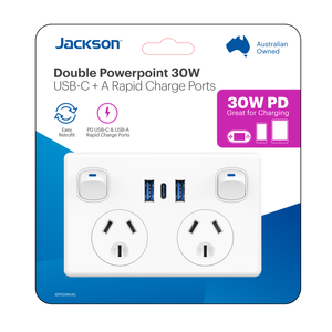 Jackson USB-A x 2, USB-C x 1 PD30W White Double Powerpoint