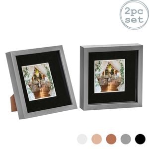 Nicola Spring Acrylic 3D Box Photo Frames with 4" x 4" Mounts - 8" x 8"  - Grey - Pack of 2