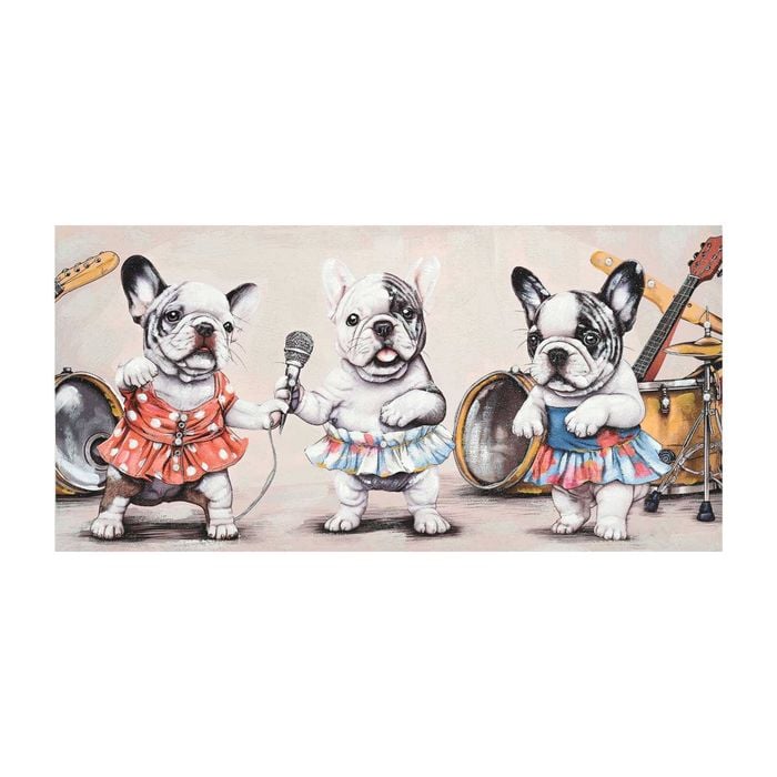 P&P Multicolour French Bulldog Band Hand Painted Canvas Art For Modern Home Décor