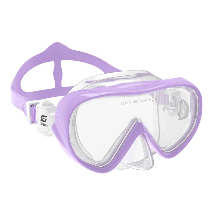 EMSINA Kids Diving Mask 180 Panoramic Swim Mask Anti Fog Tempered Glass Nose Cover Kids Youth Purple