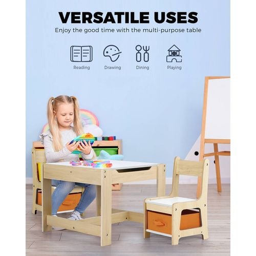 Oikiture Kids Table and Chairs Set Chalkboard Storage Wooden Bunnings Australia