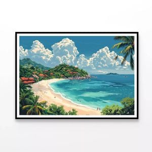 Beach with Palm Trees & a Sky  Print 100% Australian Made 120x90cm  (Poster)